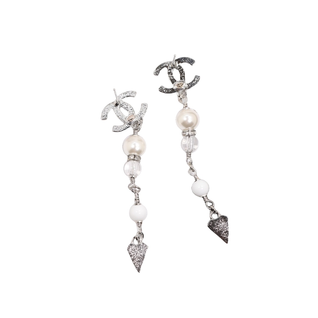CCE129 Crystal cc logo tassels drop pearl earrings - ccjewelryacc