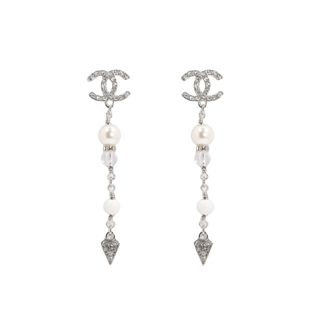 CCE129 Crystal cc logo tassels drop pearl earrings - ccfashionjewelry