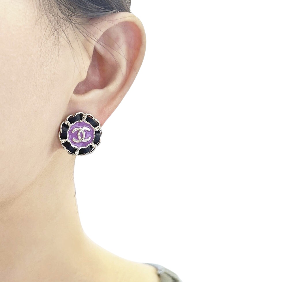 CCE753 24A pink leather CC stud earrings - ccjewelryacc
