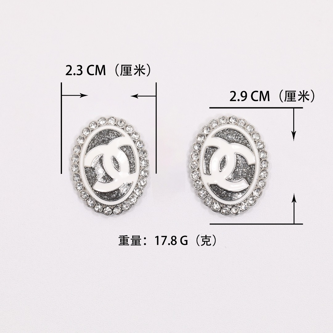 CCE132 White Gold oval enamel crystal flash powder drop earrings - ccjewelryacc