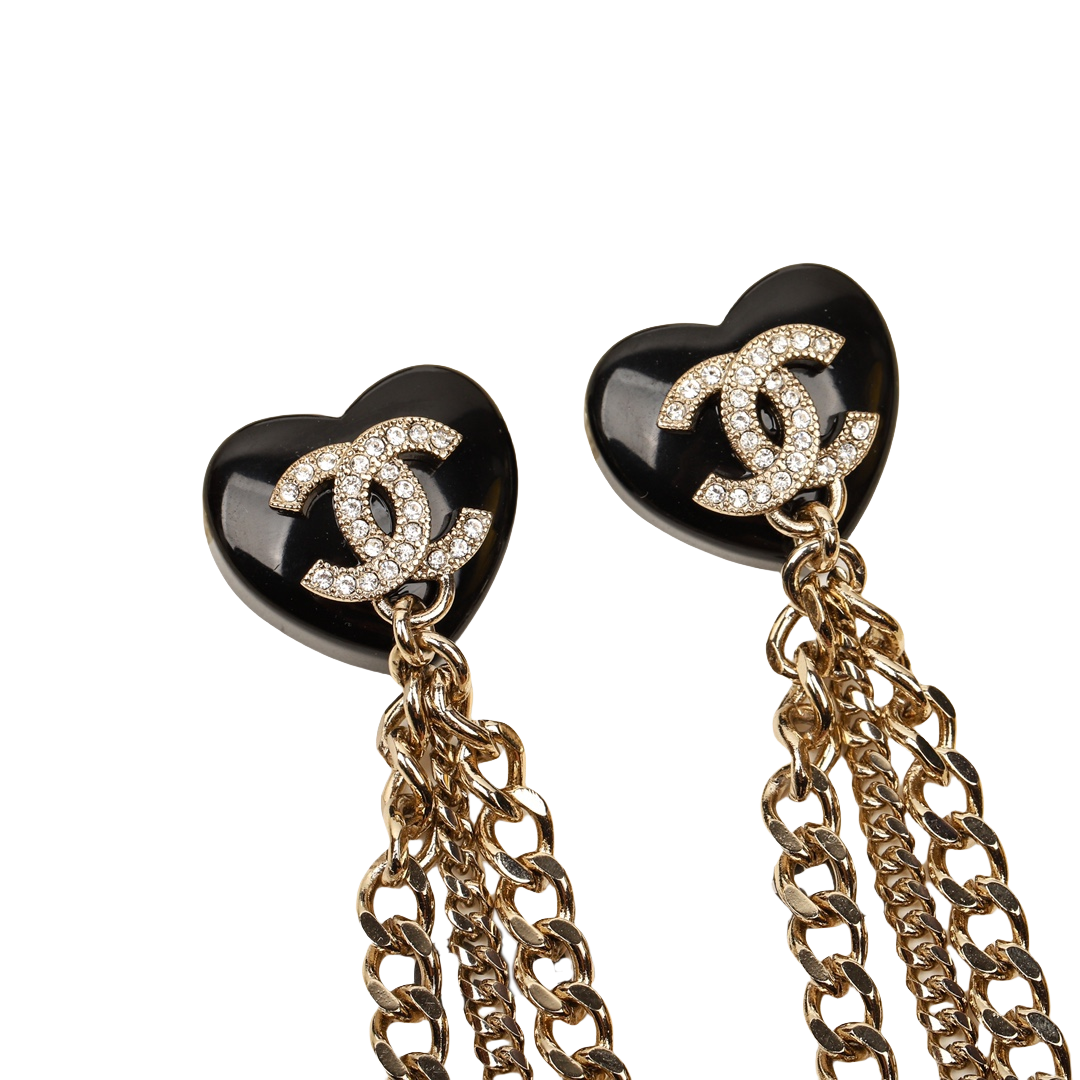 CCE579  CC Black heart chain tassels stud earrings - ccjewelryacc