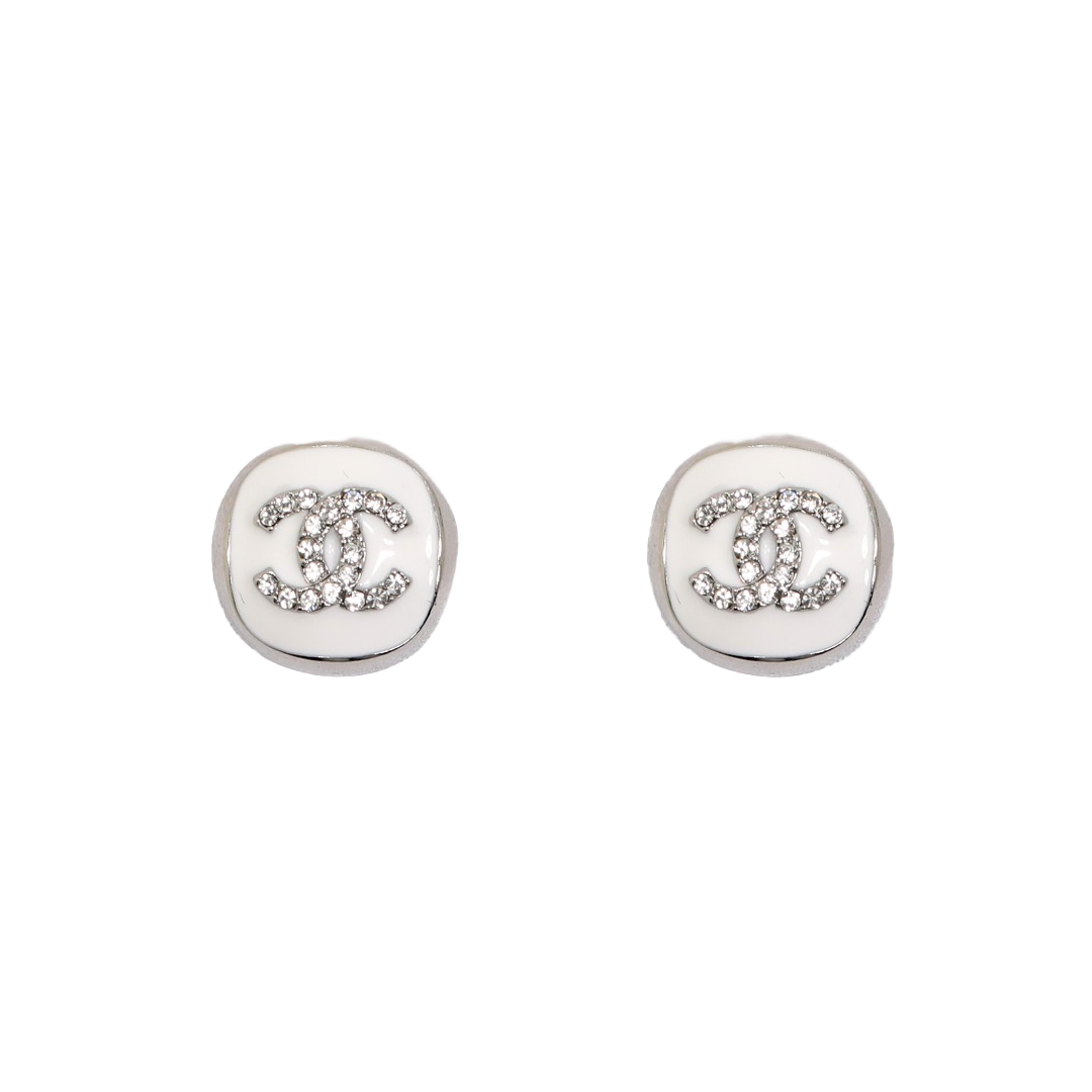 CCE157 White Gold Plated enamel crystal cc logo stud earrings - ccfashionjewelry