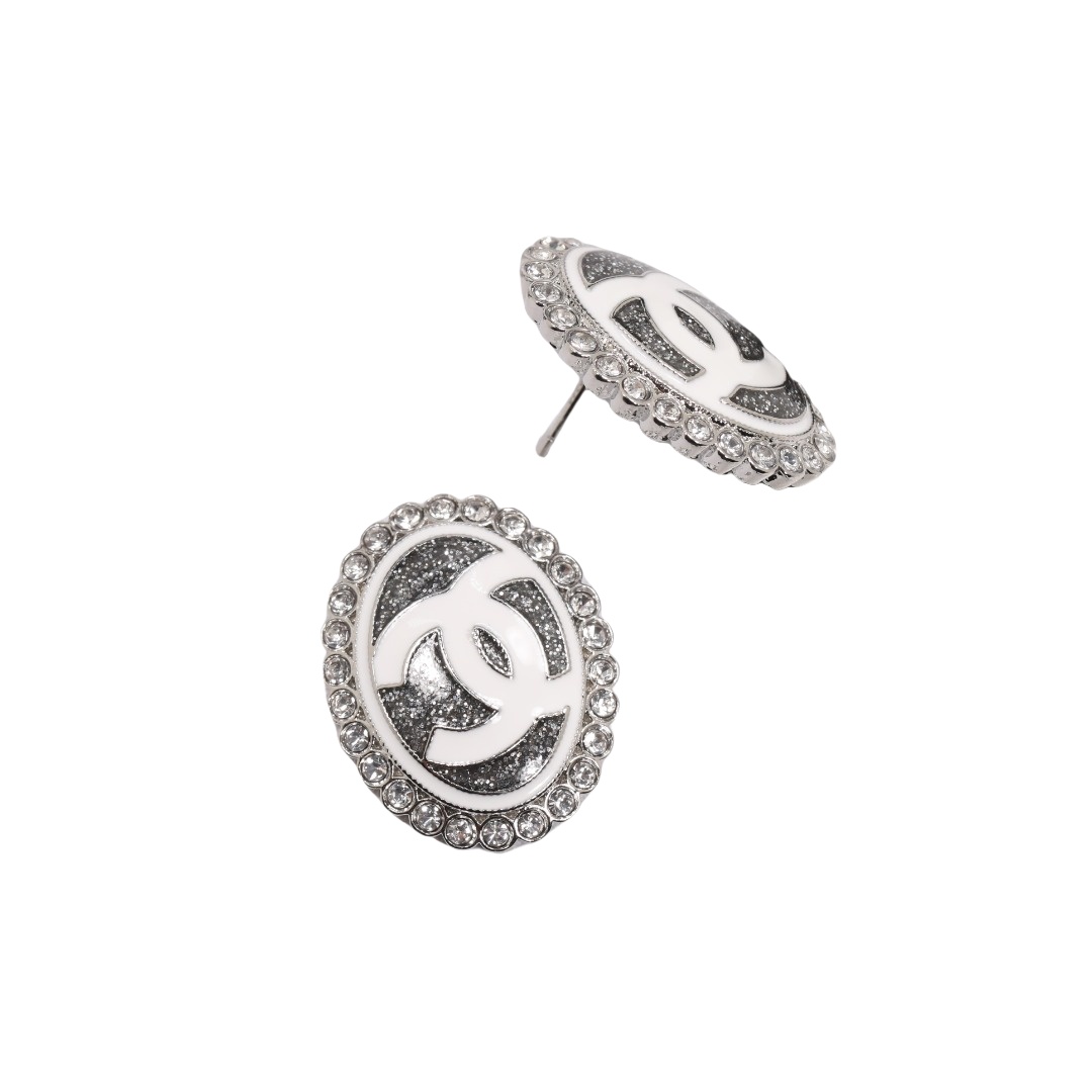 CCE132 White Gold oval enamel crystal flash powder drop earrings - ccjewelryacc