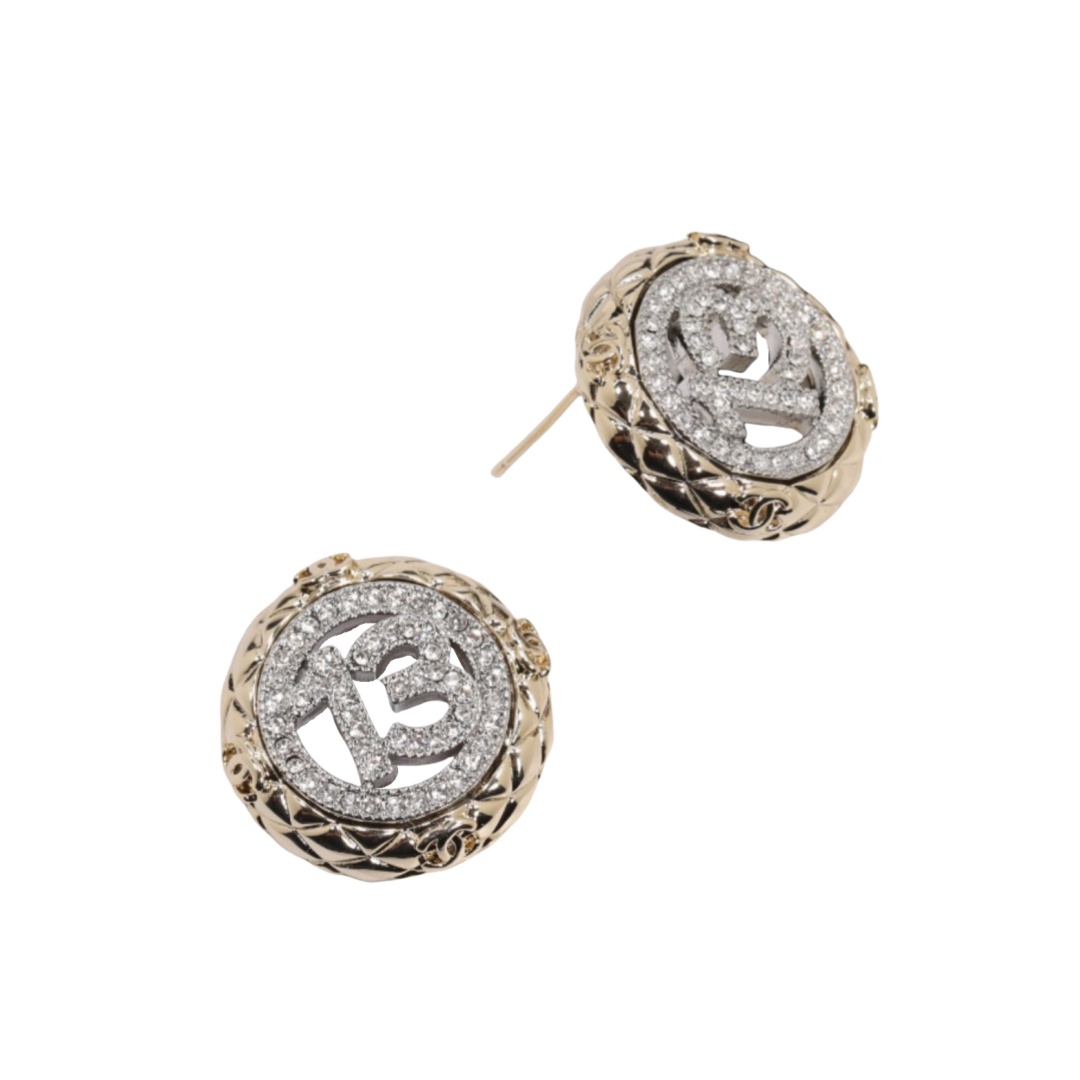 CCE150 Hollow Number 13 cc earrings in metal and crystal - ccjewelryacc