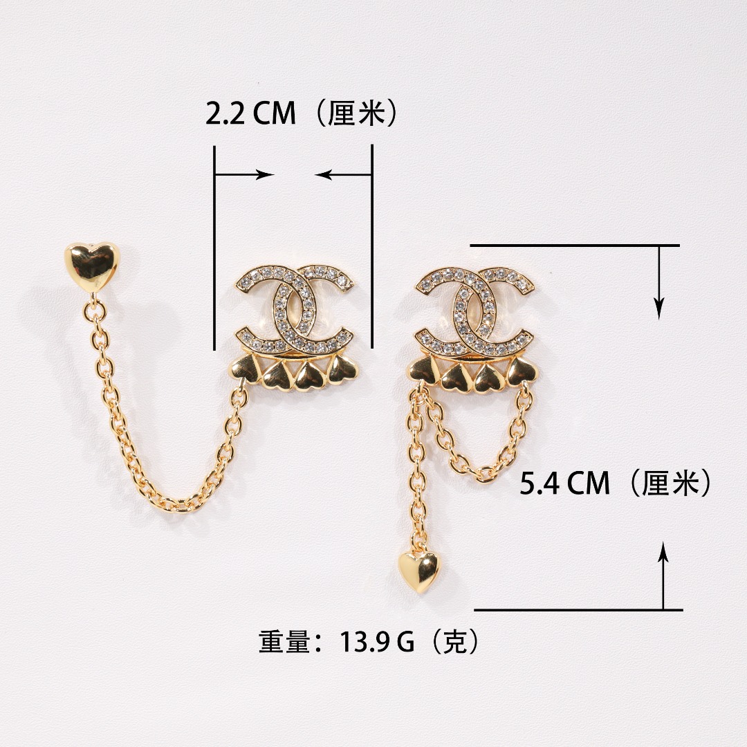 CCE154 Metal and crystal heart CC Stud earring With ear cuff - ccjewelryacc