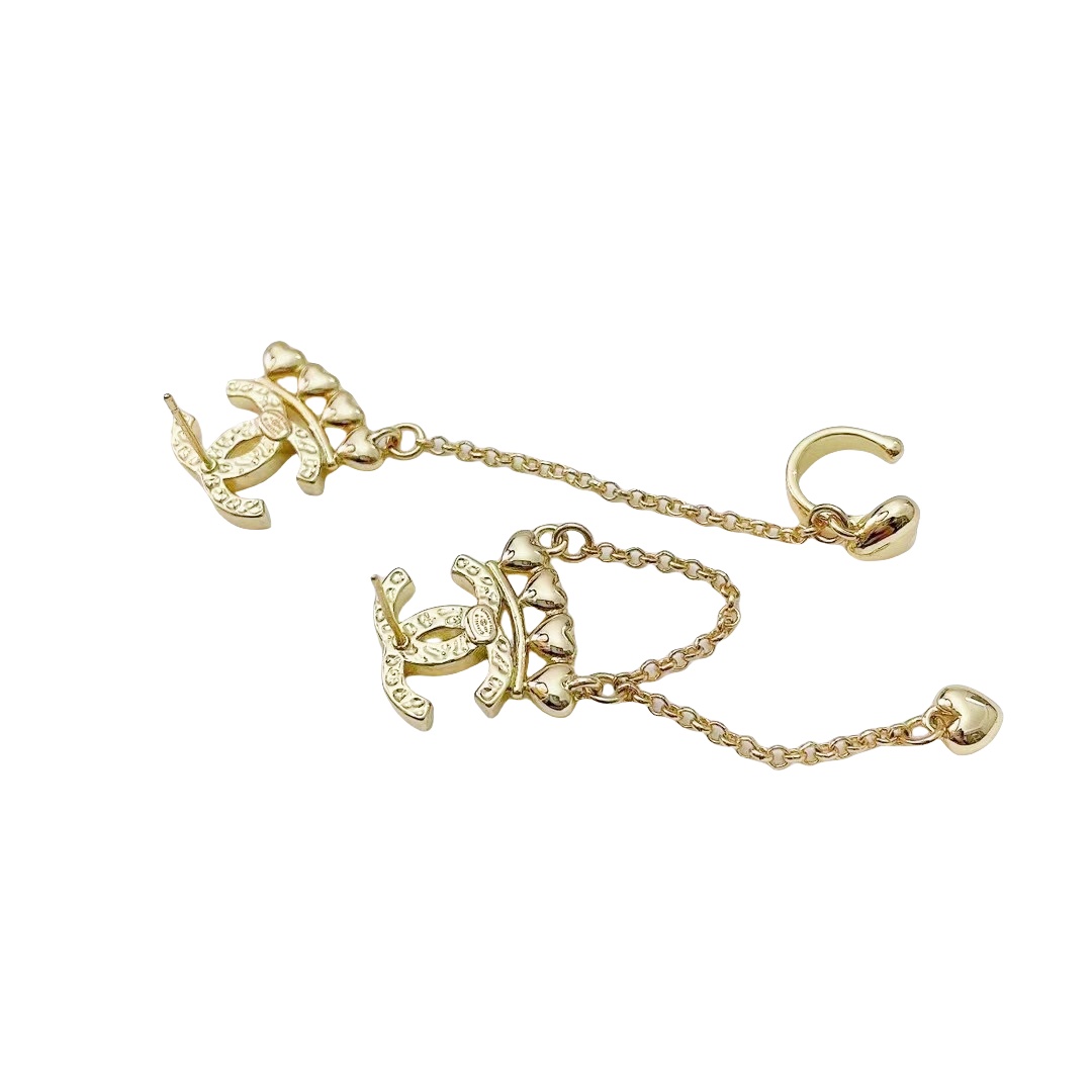 CCE154 Metal and crystal heart CC Stud earring With ear cuff - ccjewelryacc