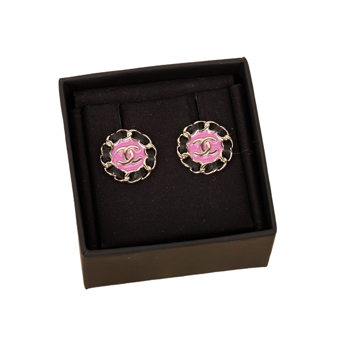 CCE753 24A pink leather CC stud earrings - ccjewelryacc