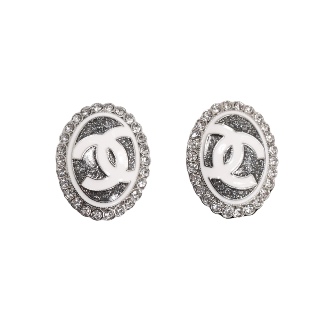 CCE132 White Gold oval enamel crystal flash powder drop earrings - ccfashionjewelry