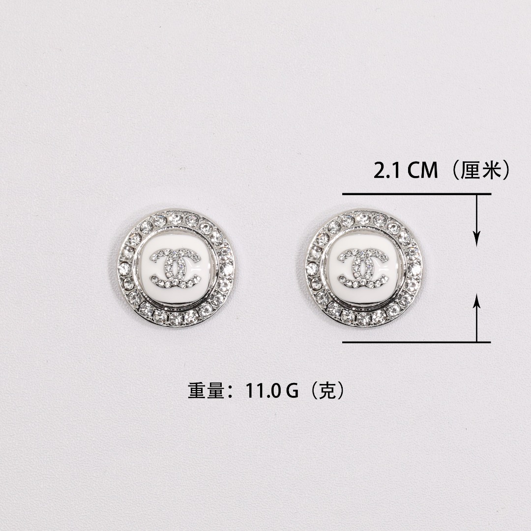 CCE157 White Gold Plated enamel crystal cc logo stud earrings - ccjewelryacc