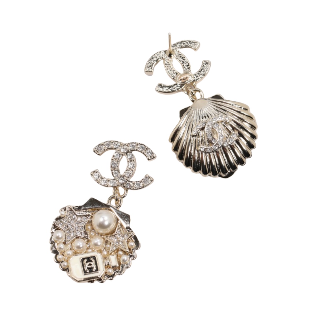 CCE145 Double C rhinestones multi-element perfume bottle stars cc logo shell pendant earrings - ccjewelryacc