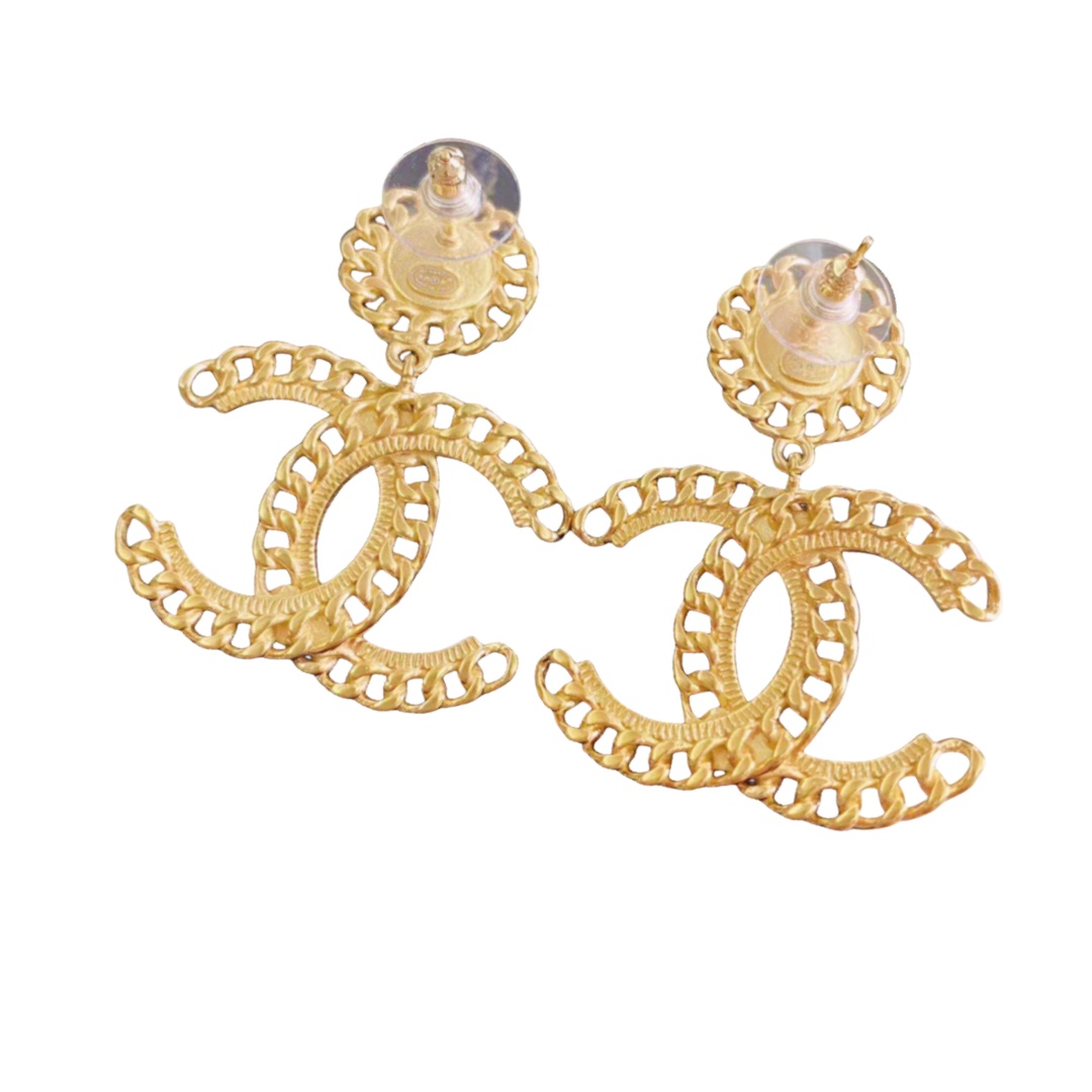 CCE160 Vintage Gold CC Logo drop earrings - ccjewelryacc