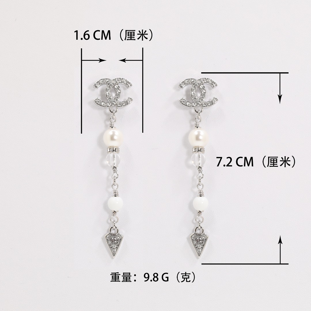 CCE129 Crystal cc logo tassels drop pearl earrings - ccjewelryacc