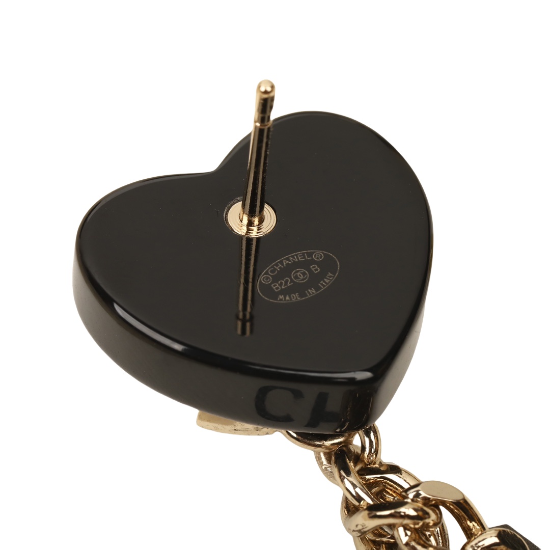 CCE579  CC Black heart chain tassels stud earrings - ccjewelryacc