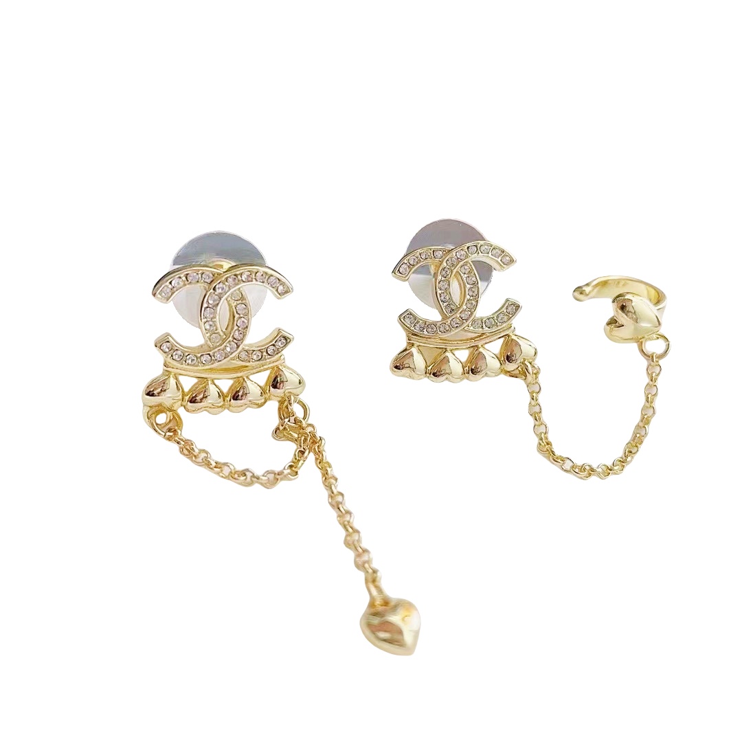 CCE154 Metal and crystal heart CC Stud earring With ear cuff - ccjewelryacc