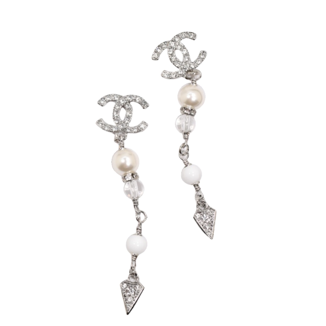 CCE129 Crystal cc logo tassels drop pearl earrings - ccjewelryacc