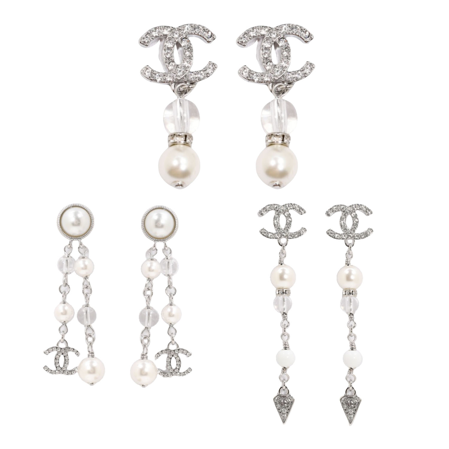 CCE129 Crystal cc logo tassels drop pearl earrings - ccfashionjewelry