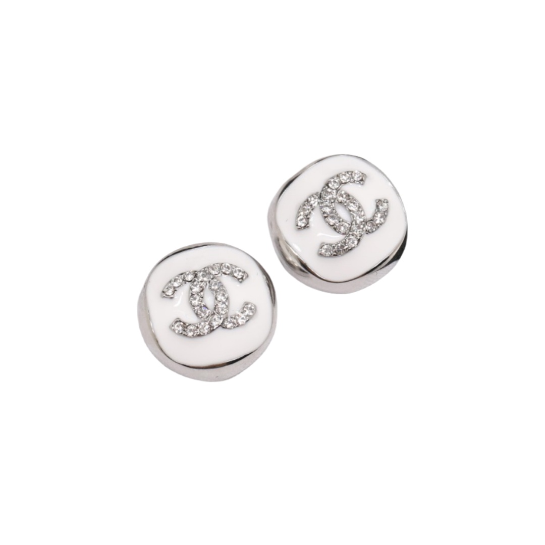 CCE157 White Gold Plated enamel crystal cc logo stud earrings - ccjewelryacc