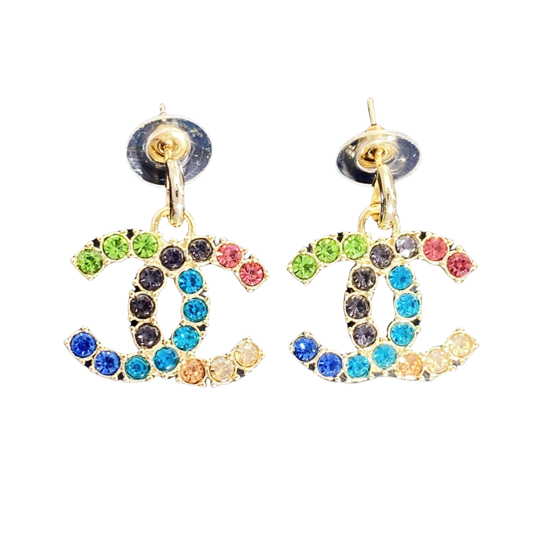 CCE241 Colorful crystal cc logo drop earring - ccjewelryacc