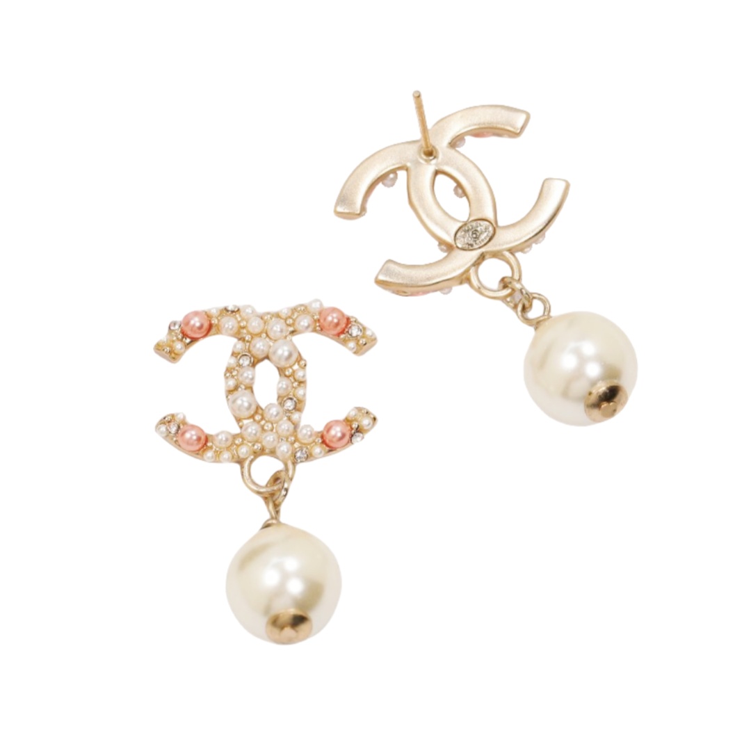 CCE119 Swarovski multicolor Pearl and crystal CC Drop Earring - ccfashionjewelry