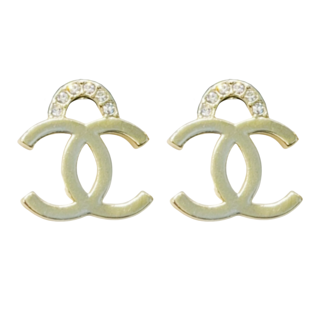 CCE176 Metal crystal CC logo earrings - ccjewelryacc
