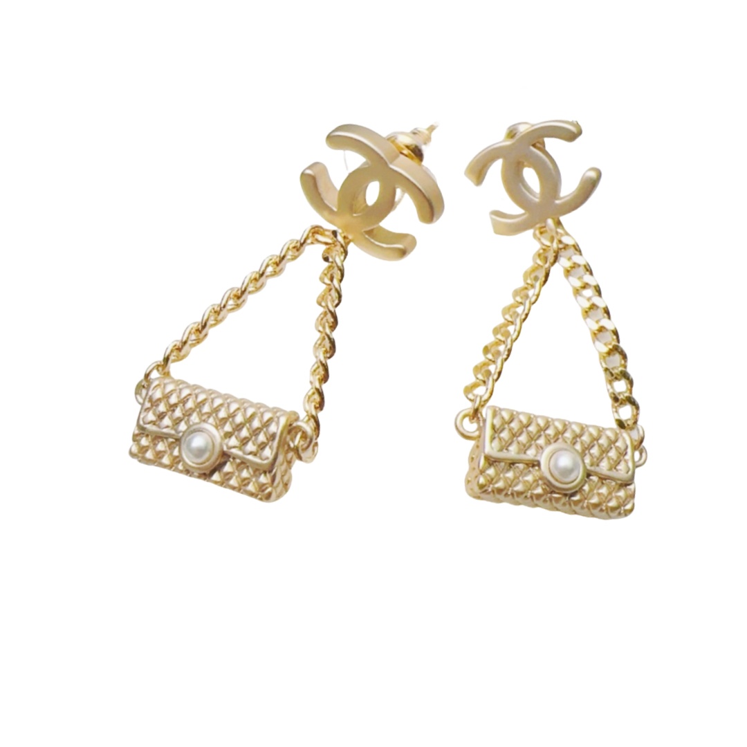 CCE709 Metal CC Bag drop earrings - ccjewelryacc