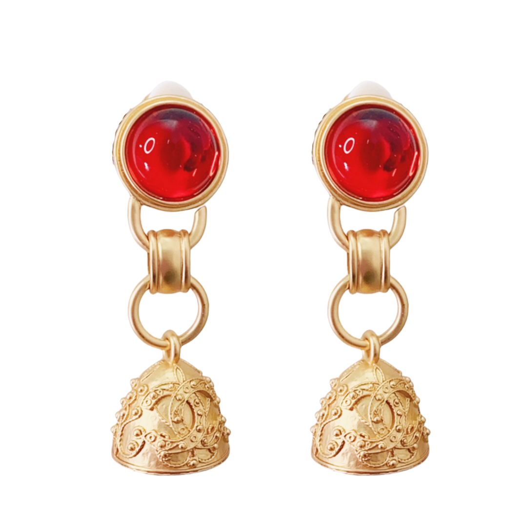 CCE439 Vintage Gold bell CC earring clip - ccjewelryacc
