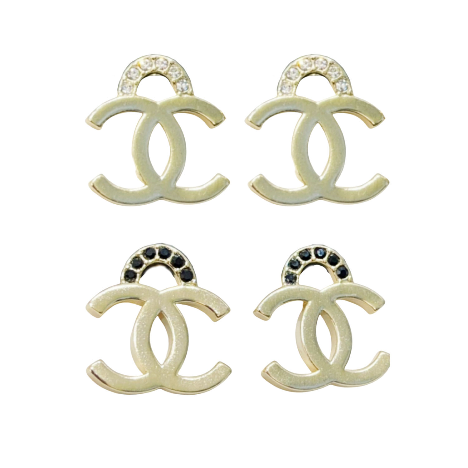 CCE176 Metal crystal CC logo earrings - ccjewelryacc