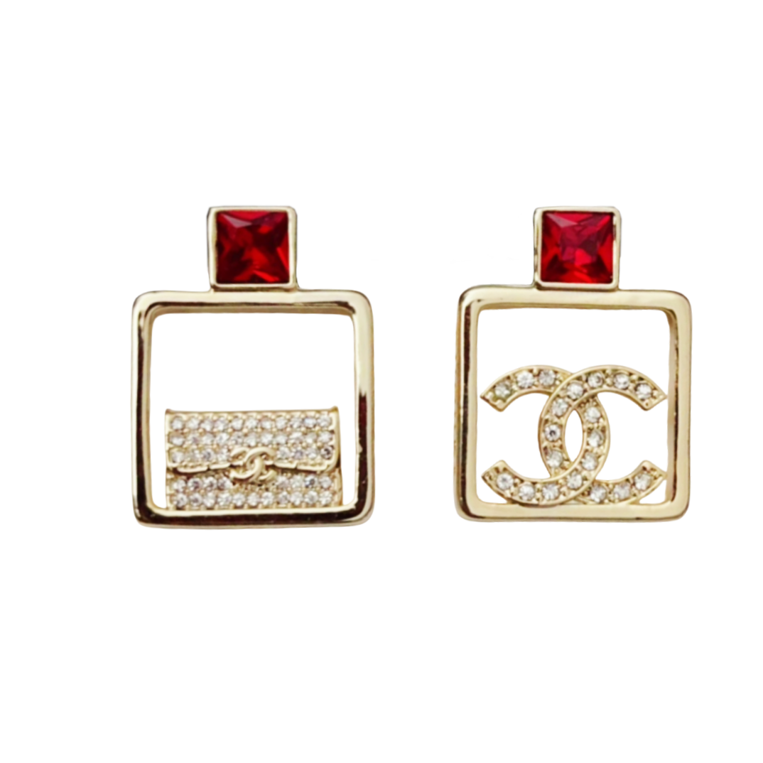 CCE222 Hollow Red perfume bottle with crystal bag and CC earring - ccfashionjewelry