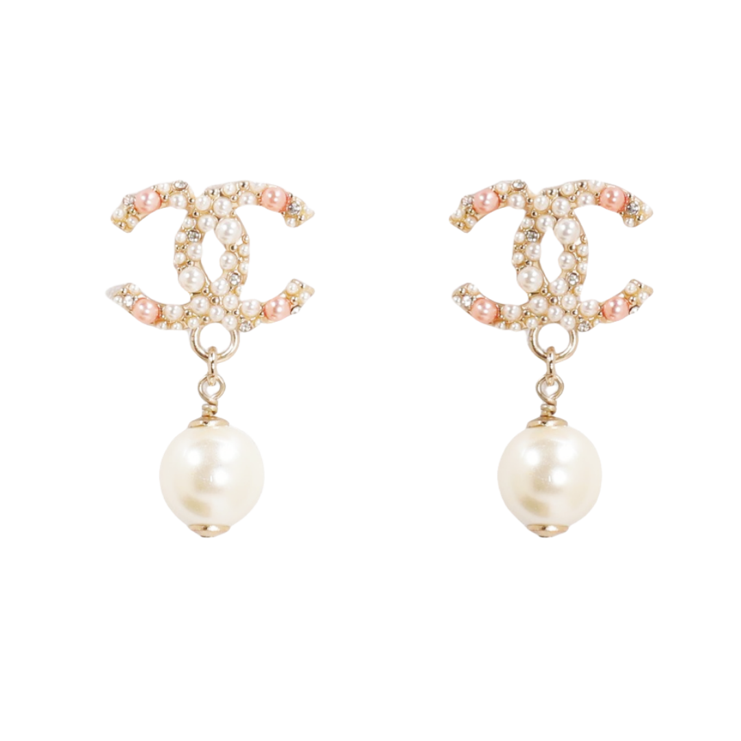 CCE119 Swarovski multicolor Pearl and crystal CC Drop Earring - ccfashionjewelry