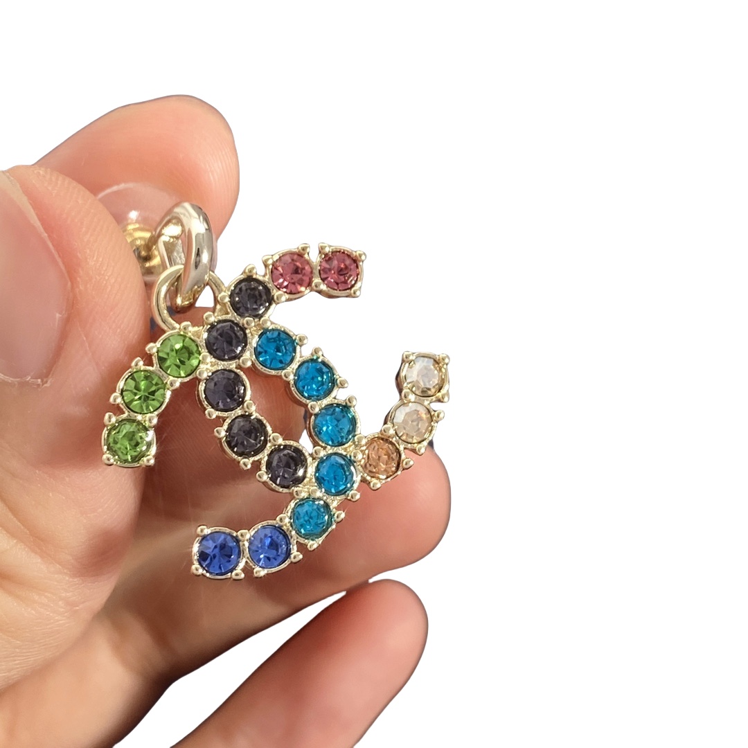 CCE241 Colorful crystal cc logo drop earring - ccjewelryacc