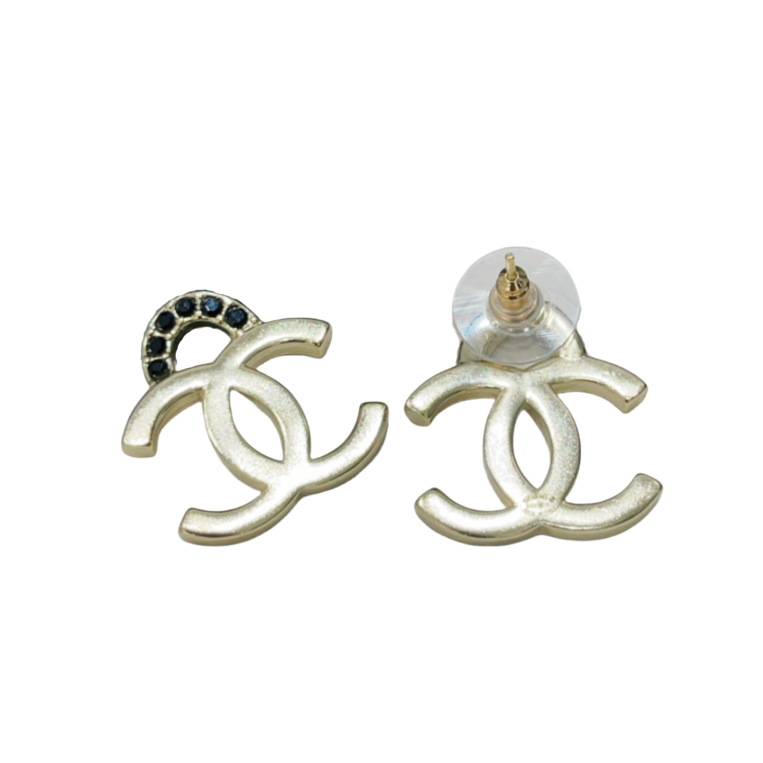 CCE176 Metal crystal CC logo earrings - ccjewelryacc