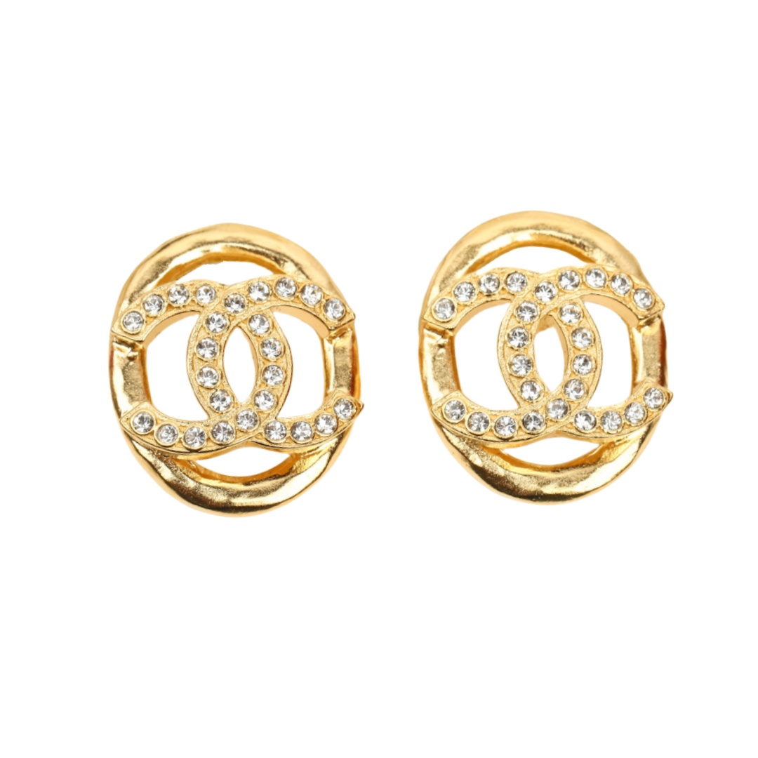 CCE171 Metal Gold vintage CC stud earrings with crystal - ccfashionjewelry