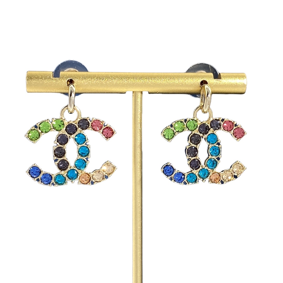 CCE241 Colorful crystal cc logo drop earring - ccjewelryacc