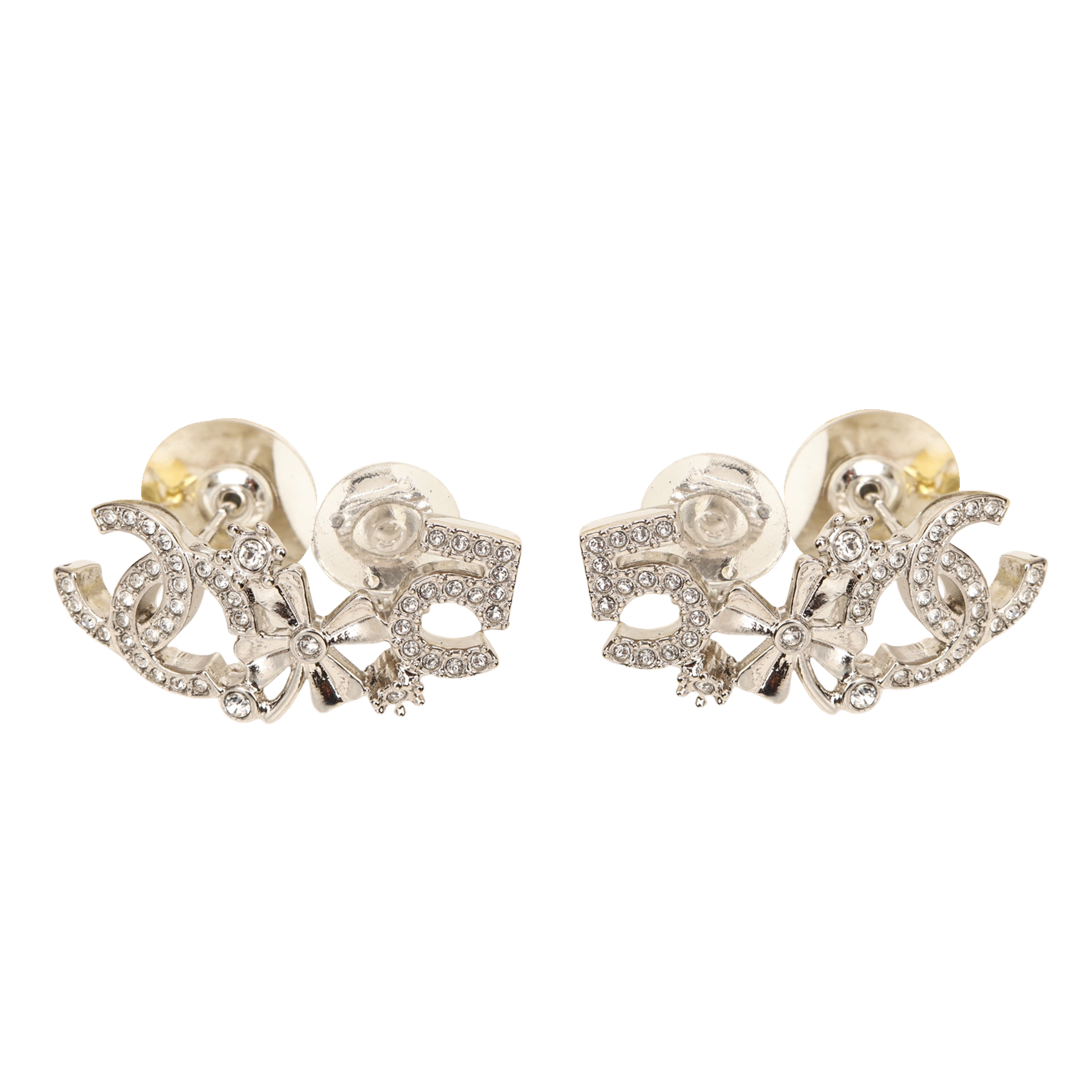 CCE837 Full crystal Four-leaf flower No 5 CC Logo stud earring clip - ccfashionjewelry