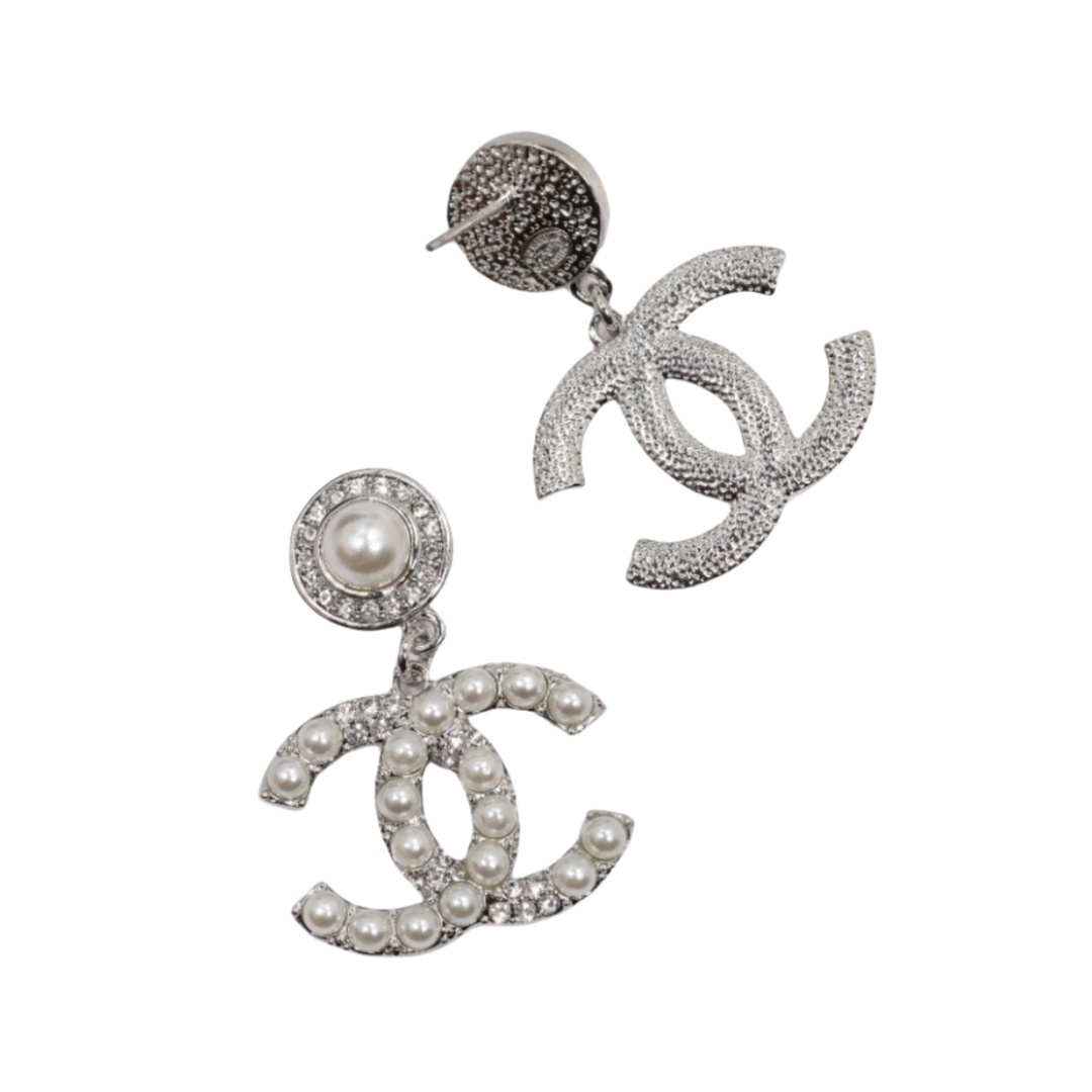 CCE080 Chanel crystal and pearls drop earrings - ccjewelryacc