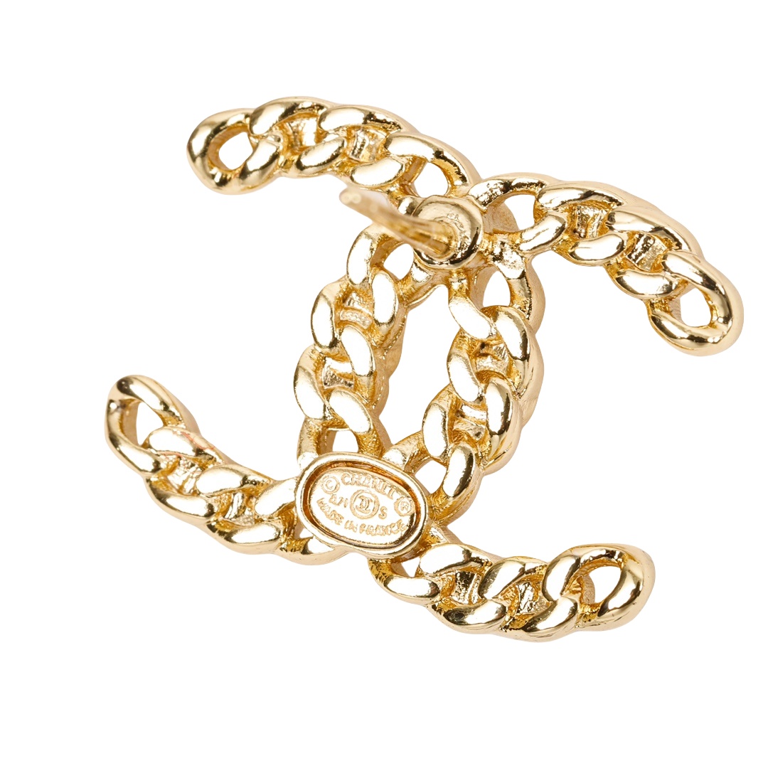 CCE567 Metal chain with multicolor crystal pearl cc logo stud earrings - ccjewelryacc