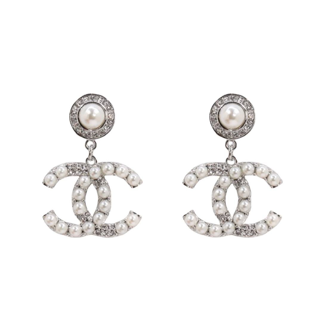 CCE080 Chanel crystal and pearls drop earrings - ccjewelryacc
