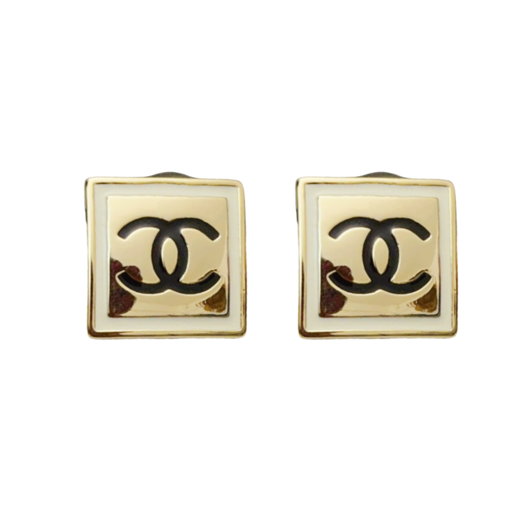 CCE192 Metal square with cc logo stud earring - ccjewelryacc