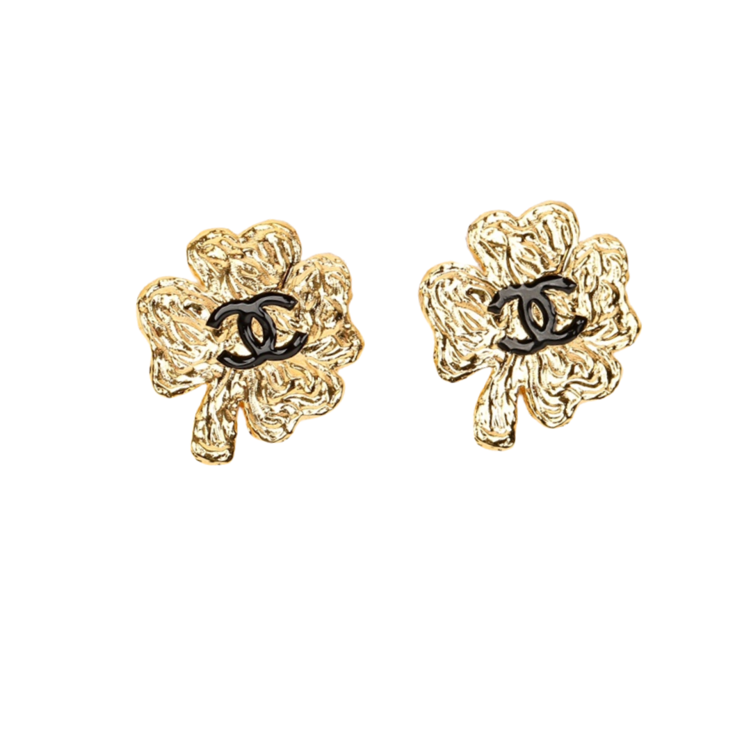 CCE568 Vintage Lava Clover with cc logo stud earrings - ccfashionjewelry