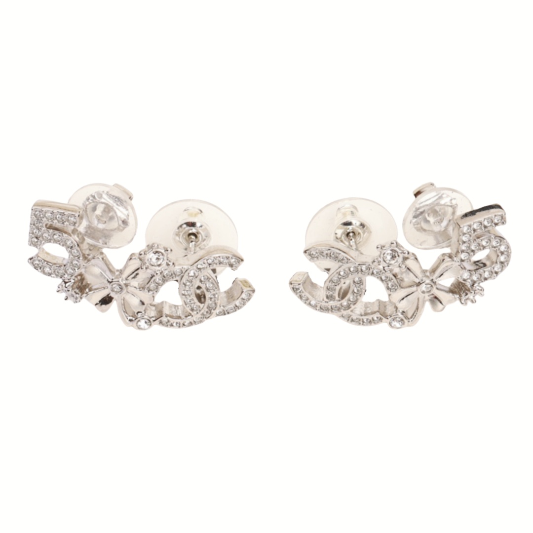 CCE837 Full crystal Four-leaf flower No 5 CC Logo stud earring clip - ccfashionjewelry