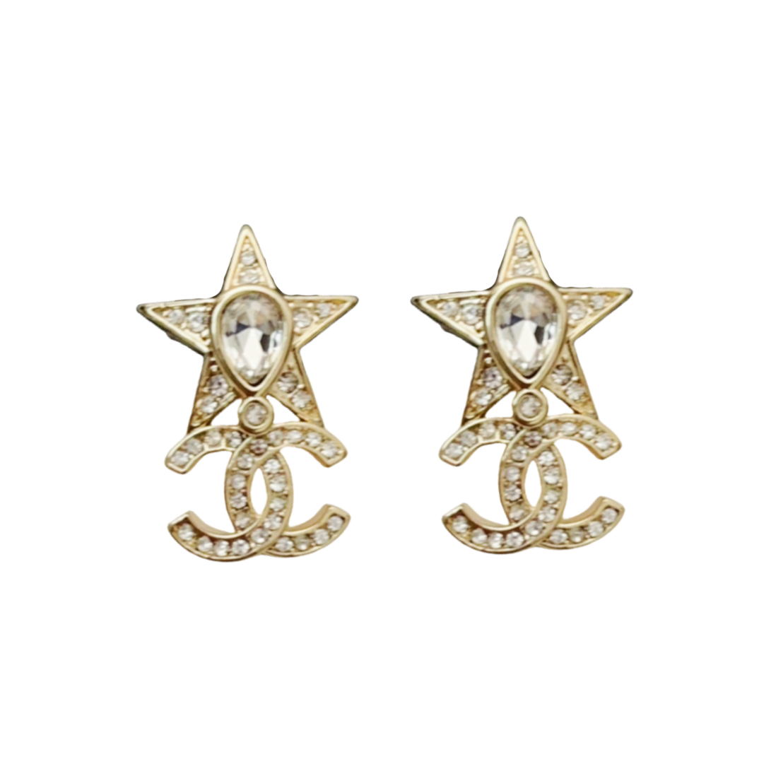 CCE190 Metal crystal star CC stud earrings - ccjewelryacc