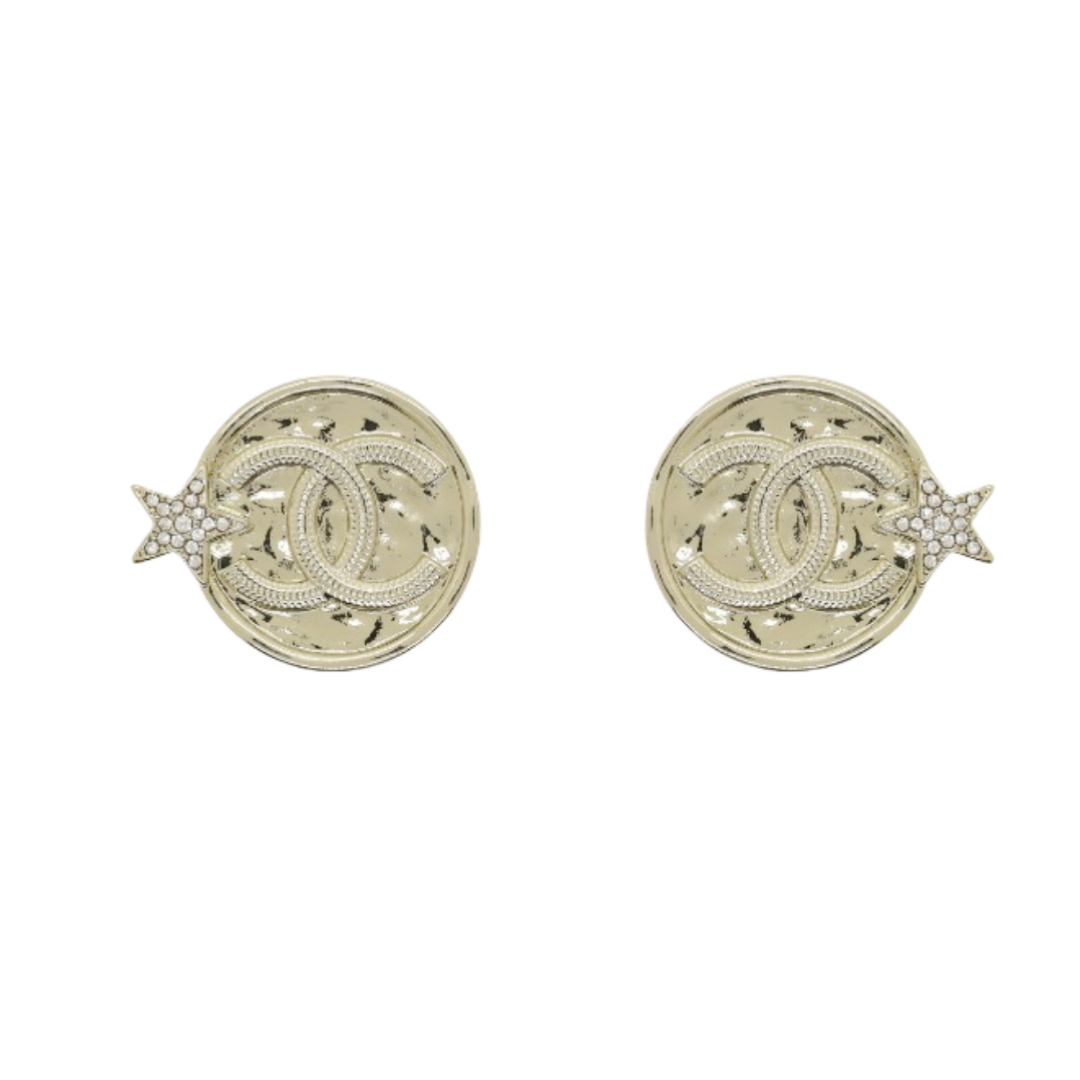 CCE413 Metal gold coin Star with cc logo stud earrings - ccfashionjewelry