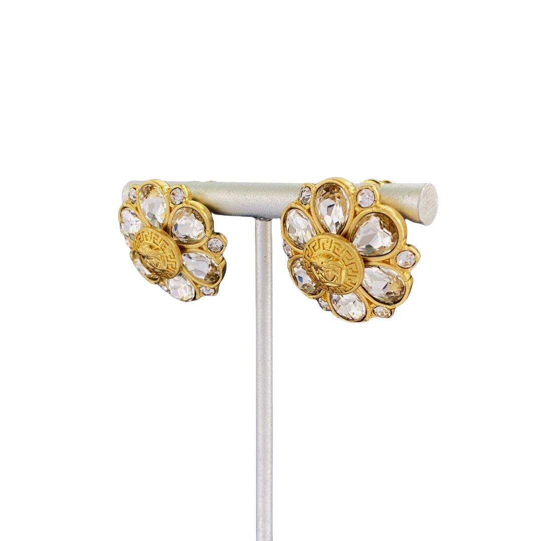 VSE008 Medusa crystal flower stud earrings - ccjewelryacc