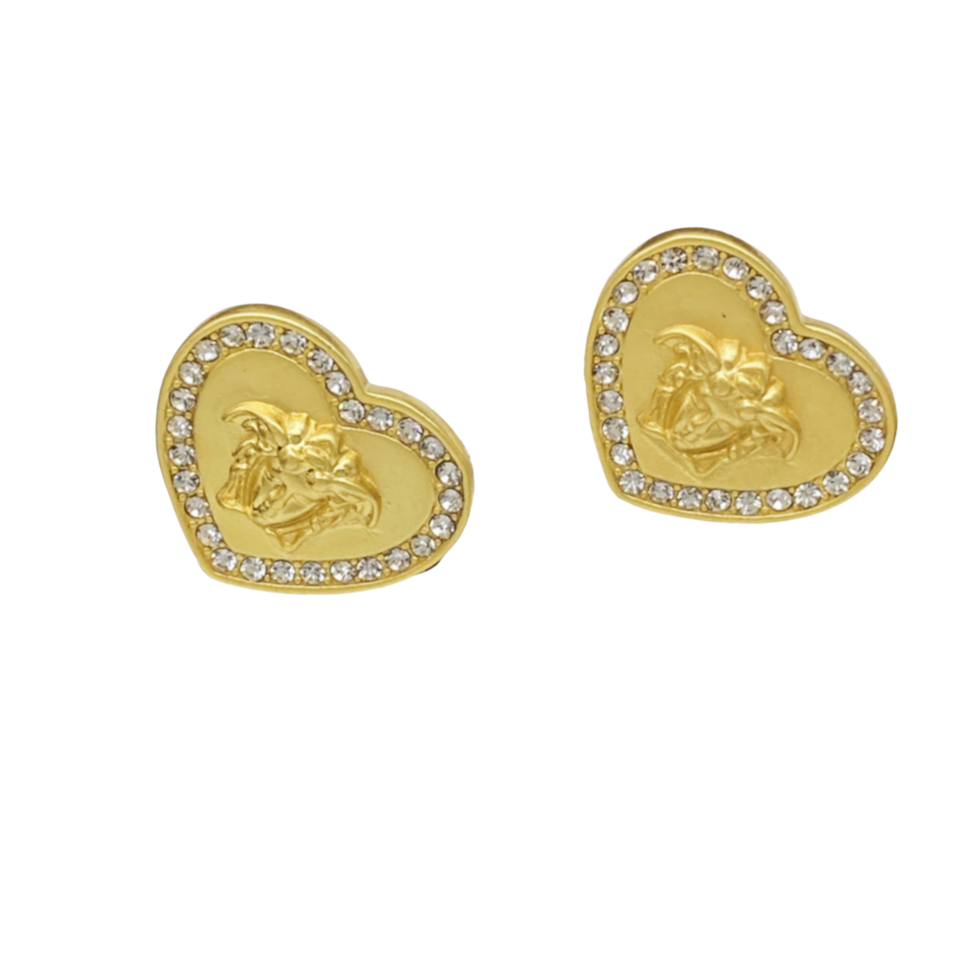VSE001 Versace Heart stud earrings in metal and crystal - ccjewelryacc