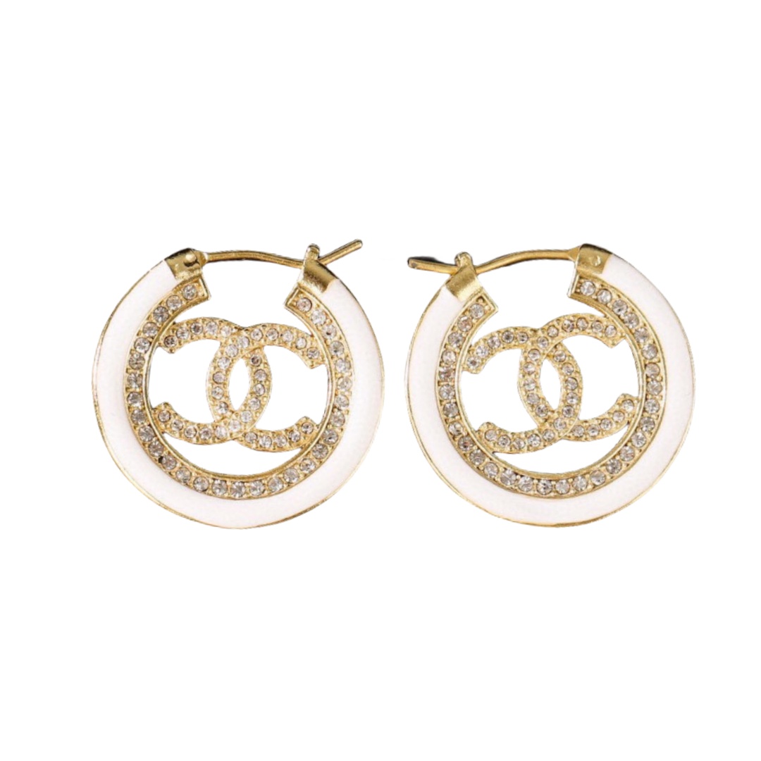 CCE200 Metal crystal enamel CC hoop Earrings - ccjewelryacc