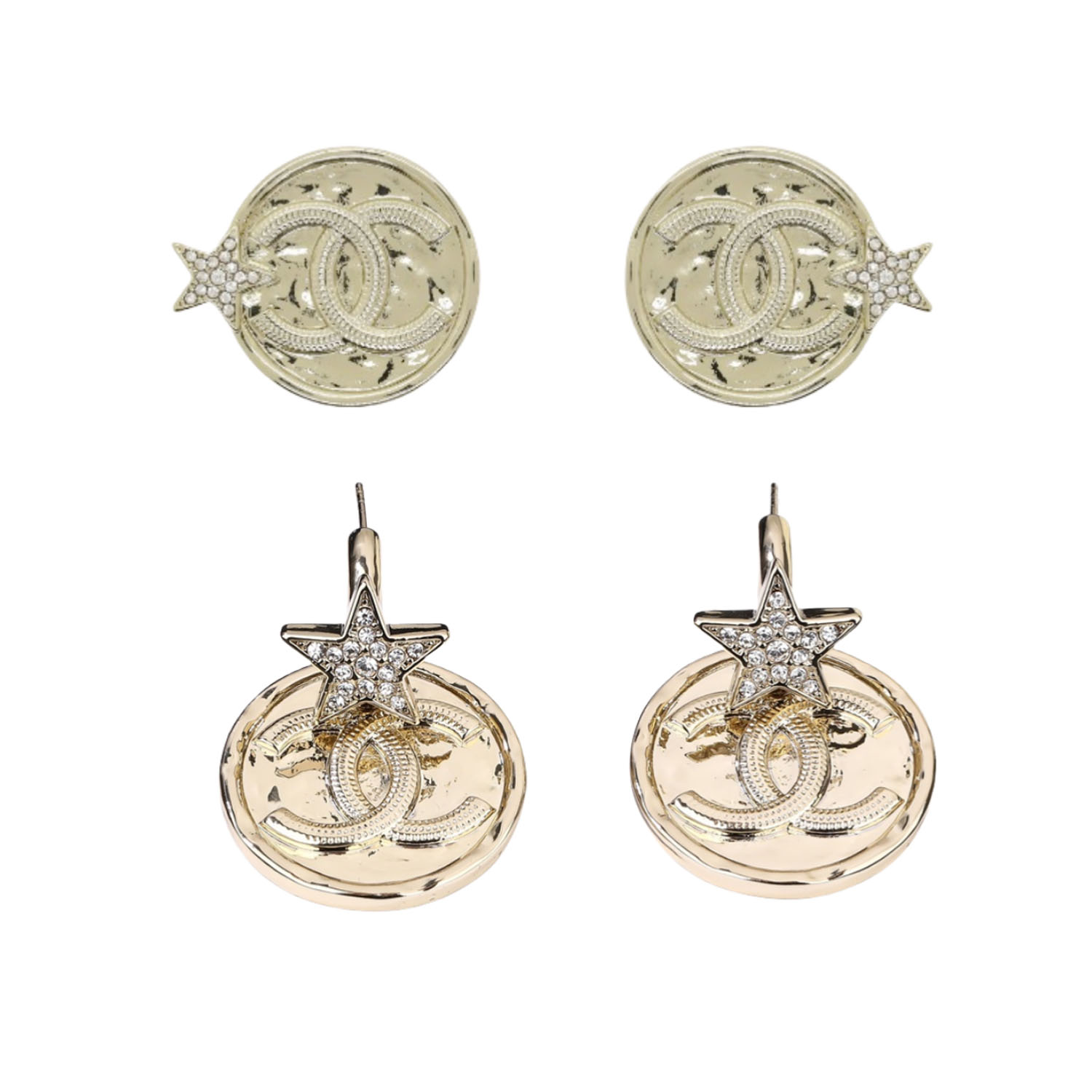 CCE413 Metal gold coin Star with cc logo stud earrings - ccfashionjewelry