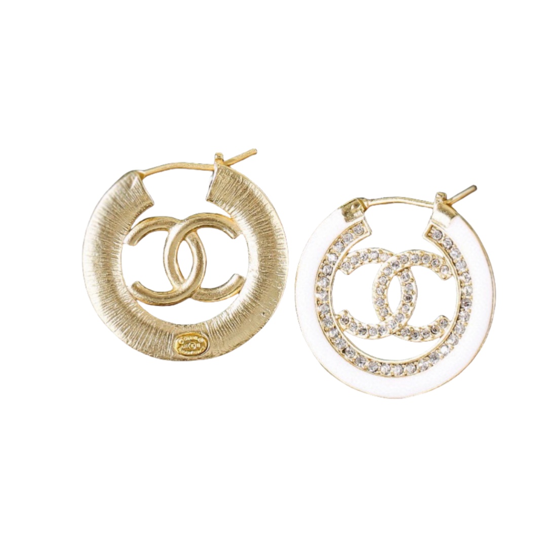 CCE200 Metal crystal enamel CC hoop Earrings - ccjewelryacc