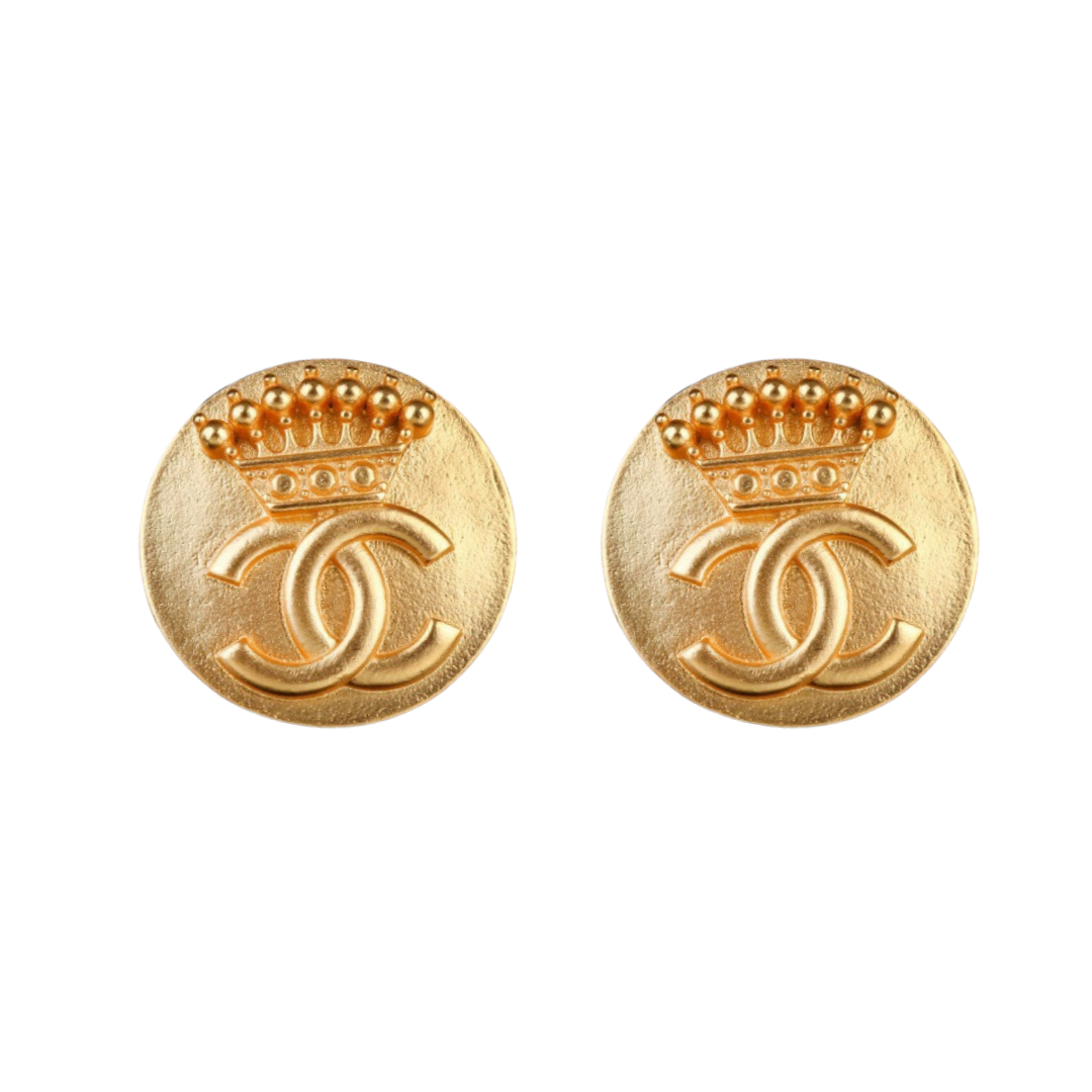 CCE196 Vintage Gold crown cc stud earrings - ccjewelryacc