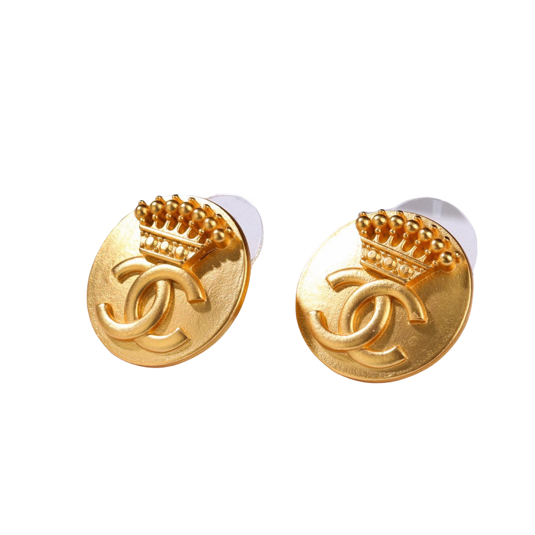 CCE196 Vintage Gold crown cc stud earrings - ccjewelryacc