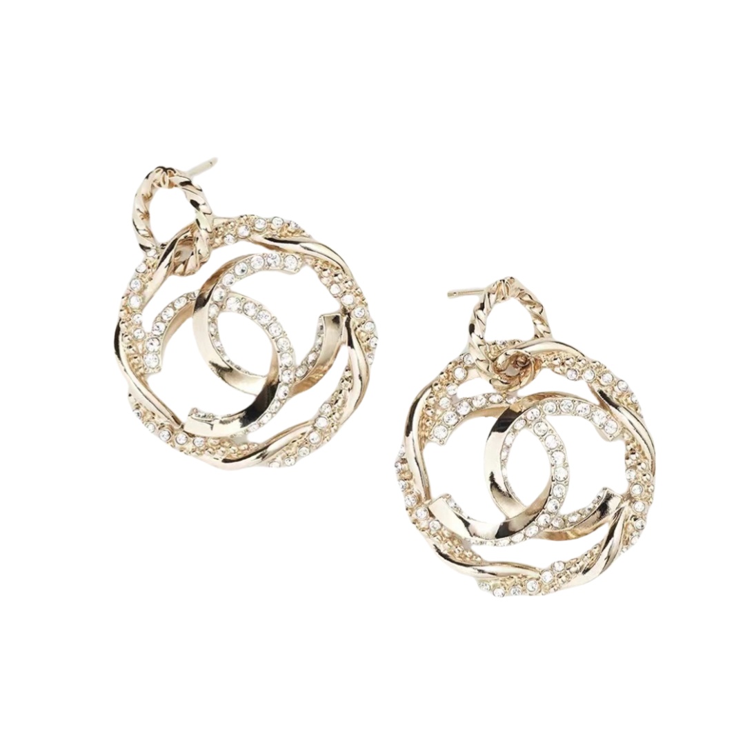 CCE225 Twist metal rhinestone cc pendant earrings - ccjewelryacc